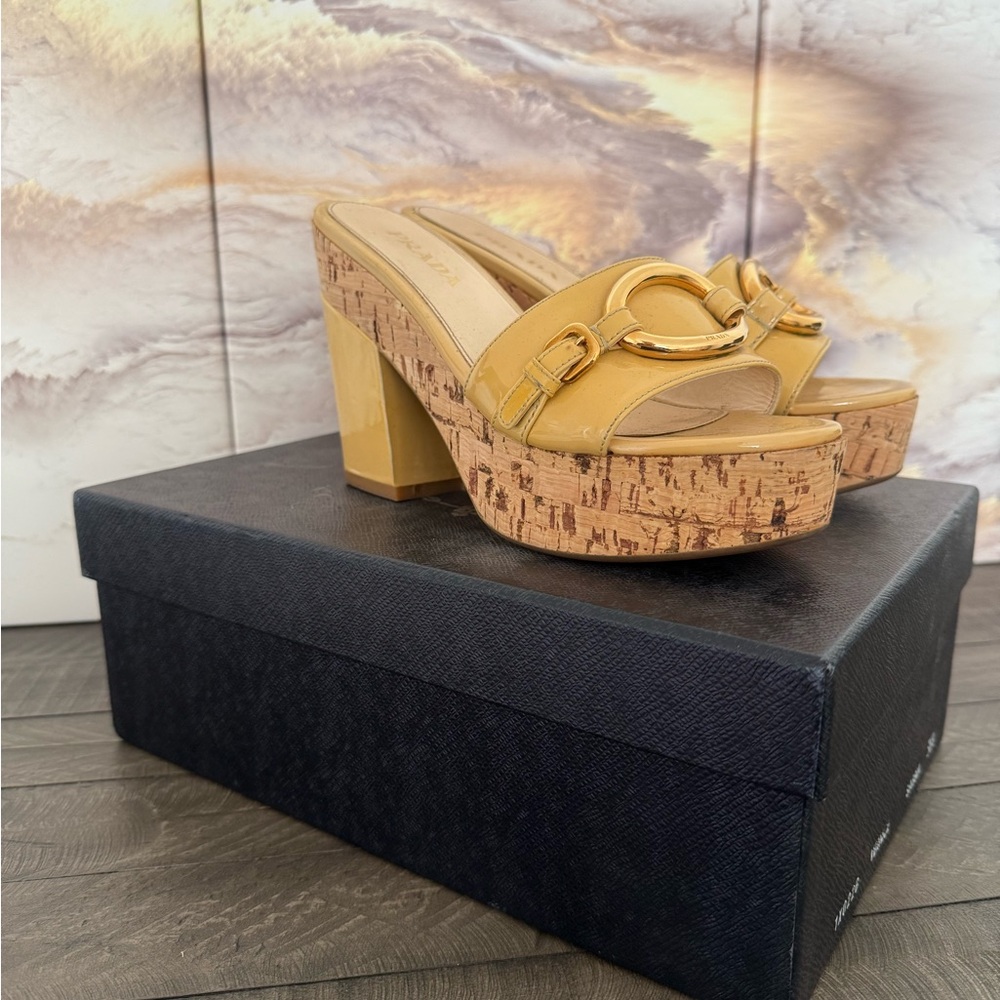 Prada Nude Platform Sandals with Cork Heel Vintage